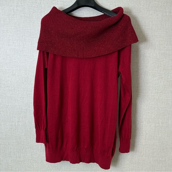 Michael Kors Red Cowl Neck Sweater Women’s 1X Waffle Knit Pullover - Picture 1 of 7